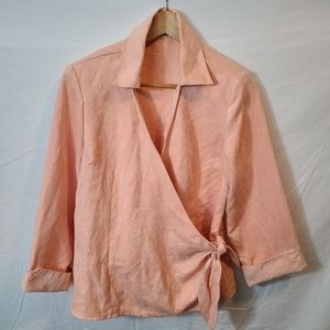 Design Loft Wrap Blouse With Shoulder Pads Melon Orange